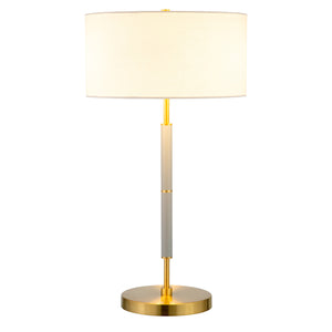 Homeroots 25" Gray And Gold Metal Two Light Table Lamp With White Drum Shade   524311