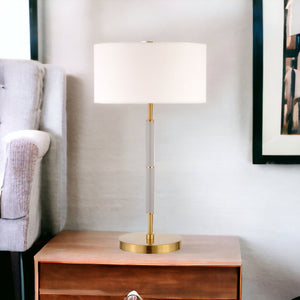 Homeroots 25" Gray And Gold Metal Two Light Table Lamp With White Drum Shade   524311