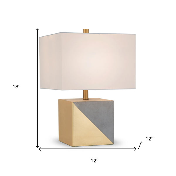 Homeroots 18" Gray And Gold Concrete Table Lamp With White Shade   524317