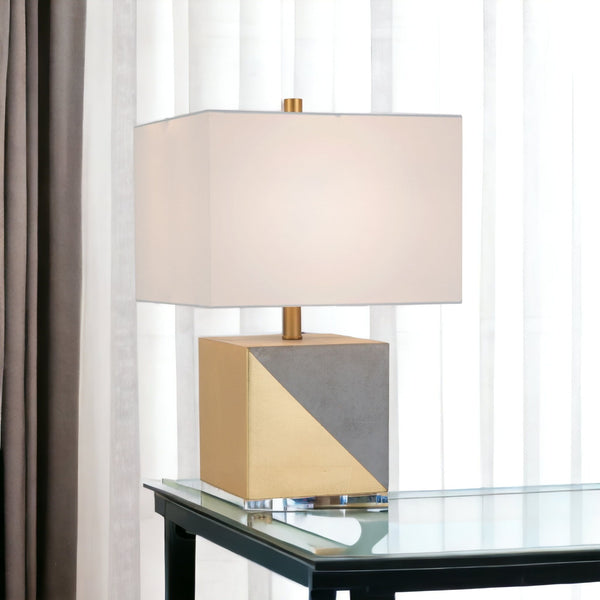 Homeroots 18" Gray And Gold Concrete Table Lamp With White Shade   524317