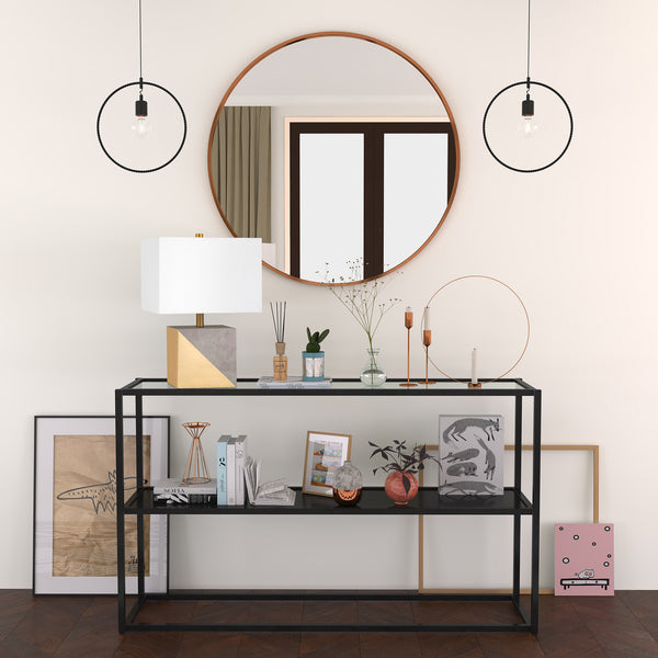 Homeroots 18" Gray And Gold Concrete Table Lamp With White Shade   524317