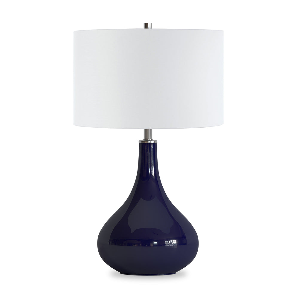 Homeroots 25" Navy Blue Glass Gourd Table Lamp With White Drum Shade   524329