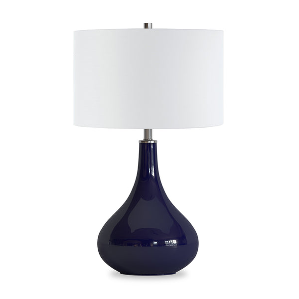 Homeroots 25" Navy Blue Glass Gourd Table Lamp With White Drum Shade   524329