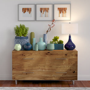 Homeroots 25" Navy Blue Glass Gourd Table Lamp With White Drum Shade   524329