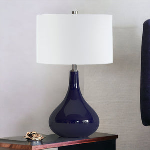 Homeroots 25" Navy Blue Glass Gourd Table Lamp With White Drum Shade   524329