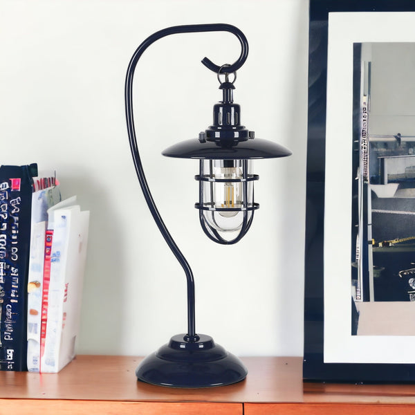 Homeroots 22" Navy Blue Metal Arched Table Lamp With Navy Blue Cage Shade   524330