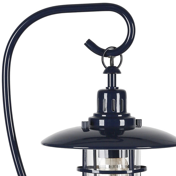 Homeroots 22" Navy Blue Metal Arched Table Lamp With Navy Blue Cage Shade   524330