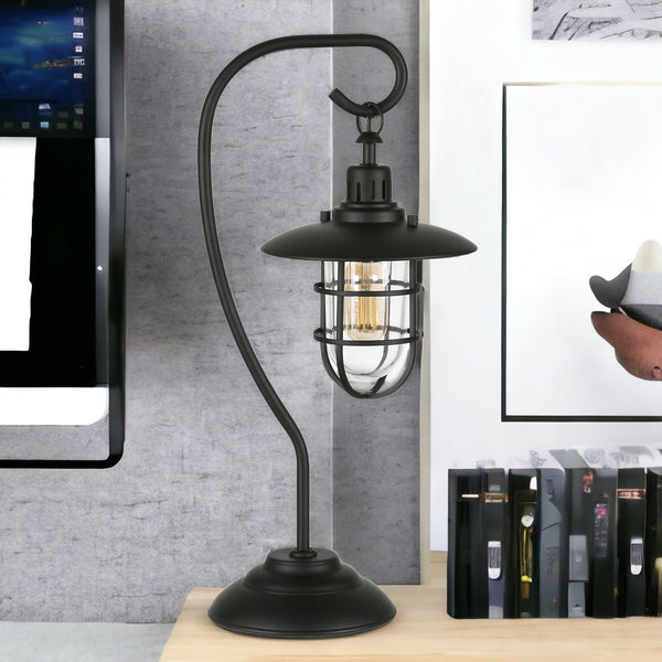 Homeroots 22" Black Metal Arched Table Lamp With Black Cage Shade   524331