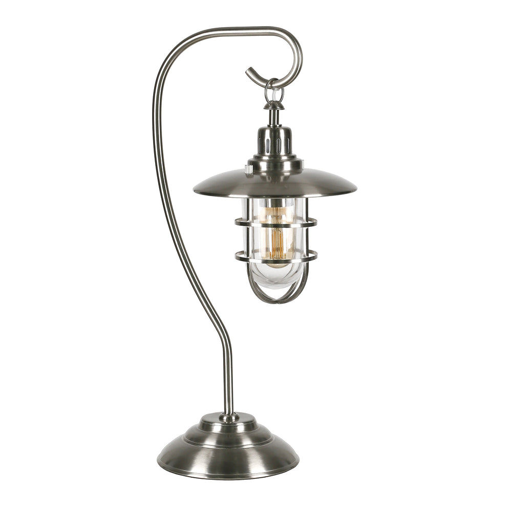 Homeroots 22" Nickel Metal Arched Table Lamp With Nickel Cage Shade   524333