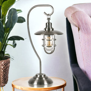 Homeroots 22" Nickel Metal Arched Table Lamp With Nickel Cage Shade   524333