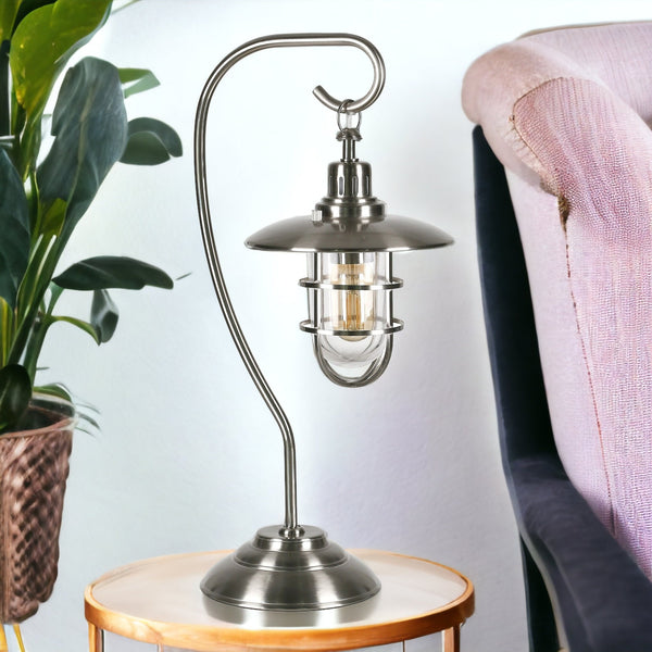 Homeroots 22" Nickel Metal Arched Table Lamp With Nickel Cage Shade   524333