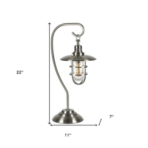 Homeroots 22" Nickel Metal Arched Table Lamp With Nickel Cage Shade   524333