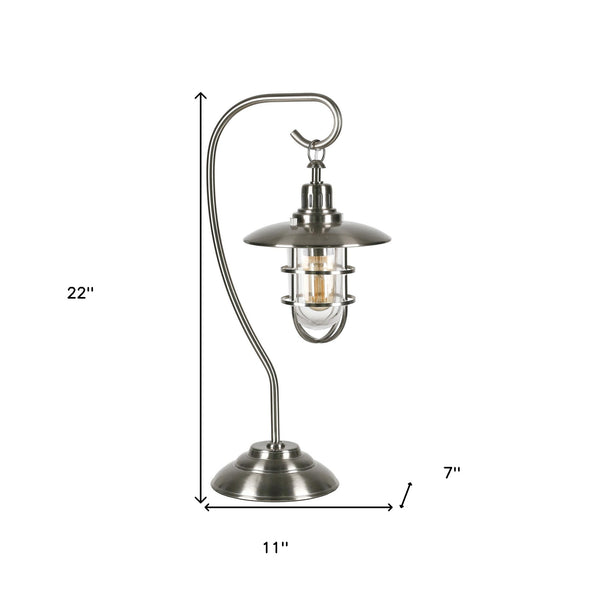 Homeroots 22" Nickel Metal Arched Table Lamp With Nickel Cage Shade   524333