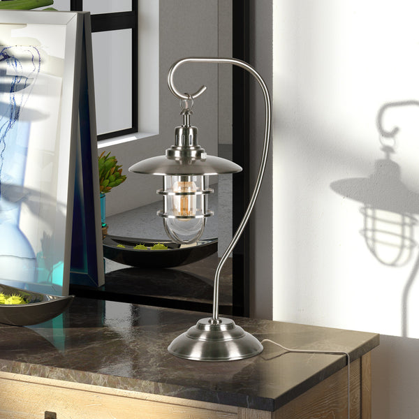 Homeroots 22" Nickel Metal Arched Table Lamp With Nickel Cage Shade   524333