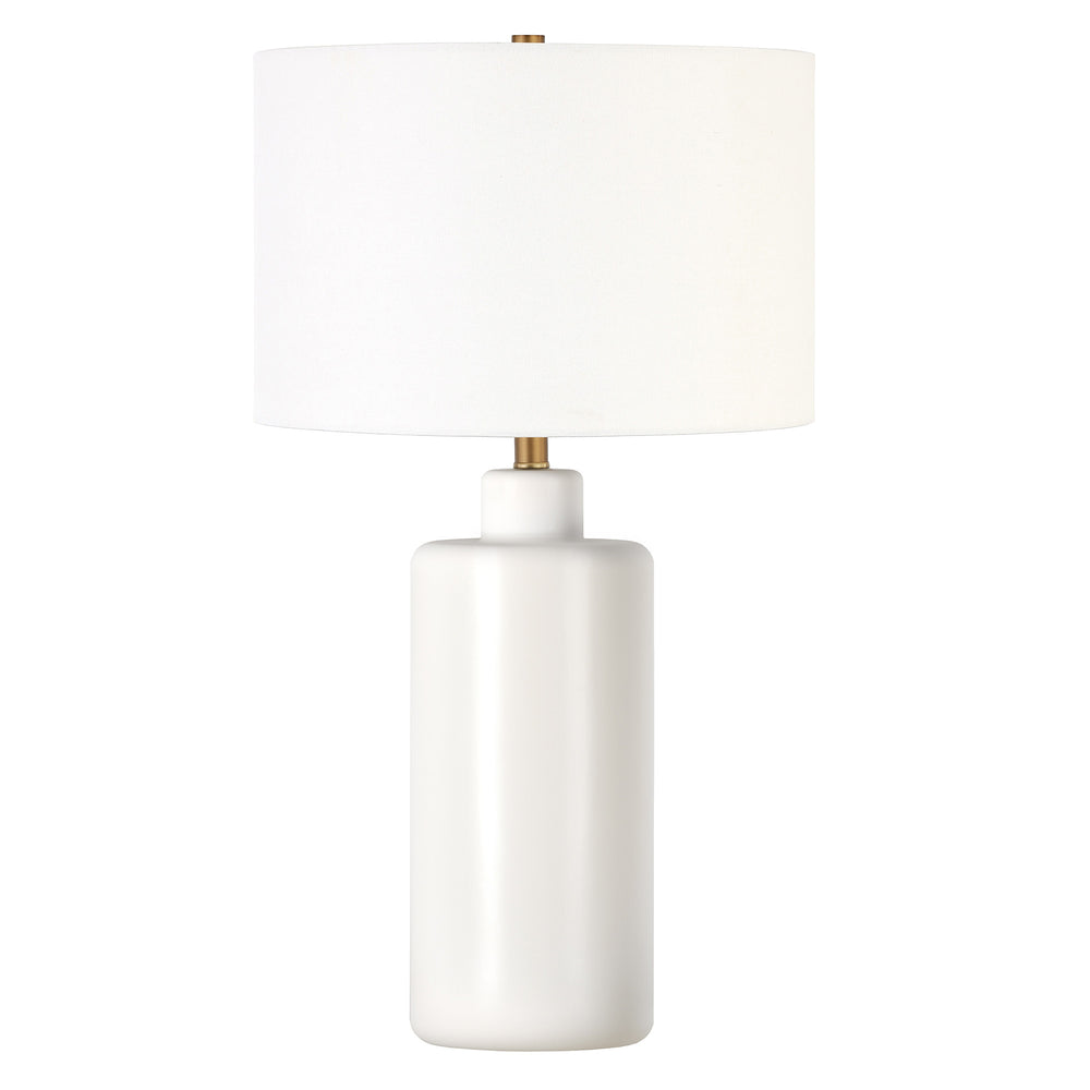 Homeroots 25" White Ceramic Table Lamp With White Drum Shade   524334