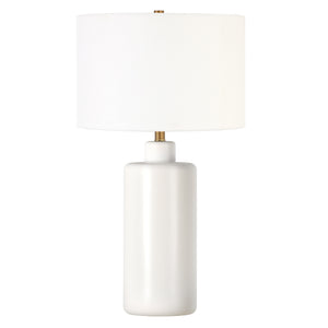 Homeroots 25" White Ceramic Table Lamp With White Drum Shade   524334