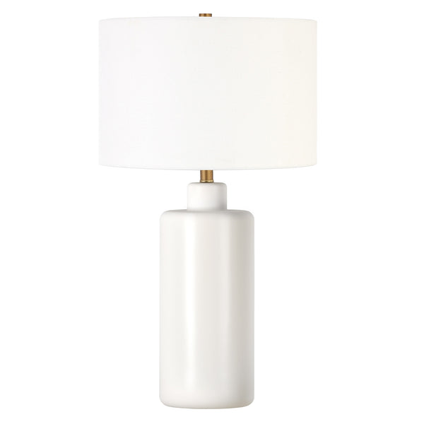 Homeroots 25" White Ceramic Table Lamp With White Drum Shade   524334