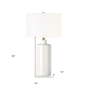 Homeroots 25" White Ceramic Table Lamp With White Drum Shade   524334