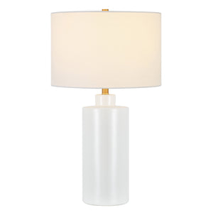 Homeroots 25" White Ceramic Table Lamp With White Drum Shade   524334