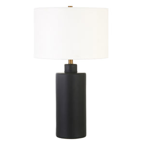Homeroots 25" Black Ceramic Table Lamp With White Drum Shade   524335