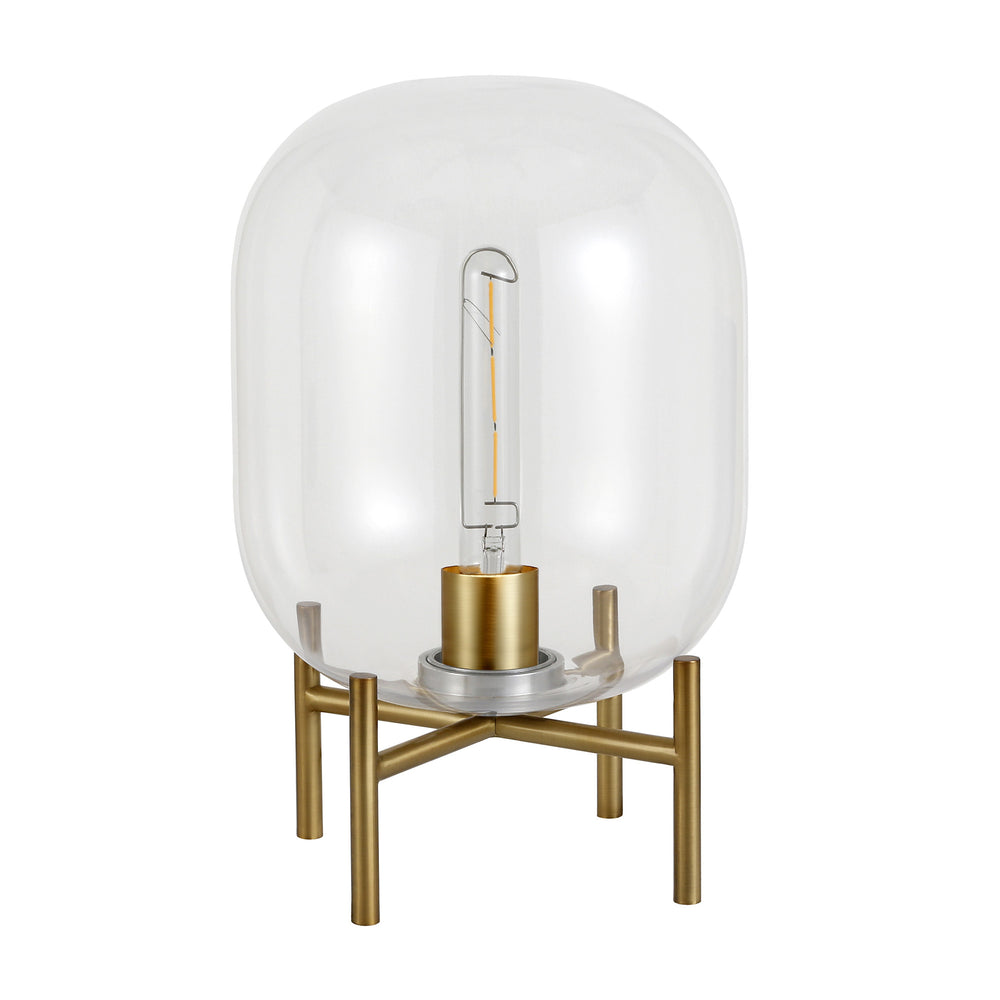 Homeroots 15" Brass Metal Table Lamp With Clear Cylinder Shade   524339
