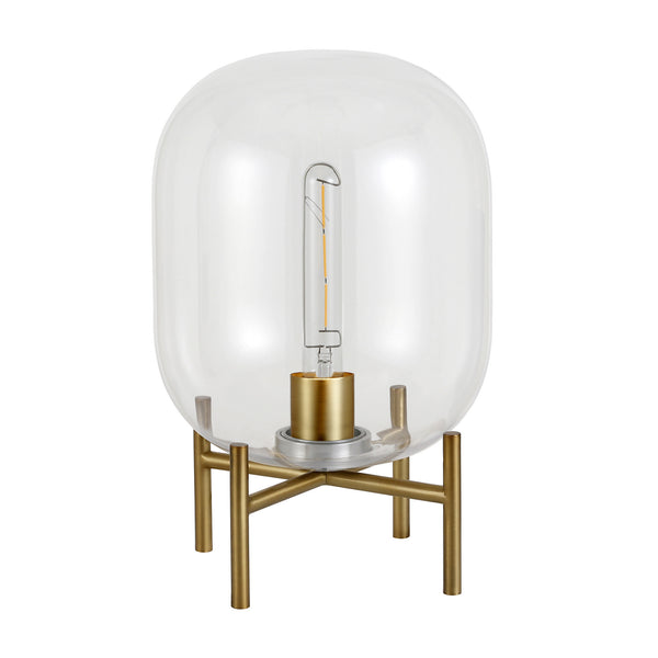 Homeroots 15" Brass Metal Table Lamp With Clear Cylinder Shade   524339
