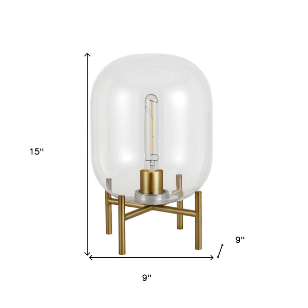 Homeroots 15" Brass Metal Table Lamp With Clear Cylinder Shade   524339