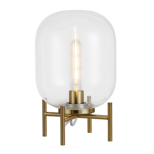 Homeroots 15" Brass Metal Table Lamp With Clear Cylinder Shade   524339