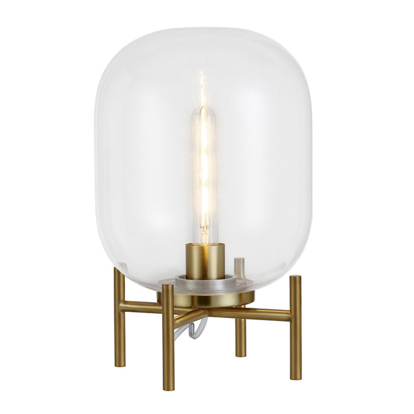 Homeroots 15" Brass Metal Table Lamp With Clear Cylinder Shade   524339