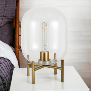 Homeroots 15" Brass Metal Table Lamp With Clear Cylinder Shade   524339