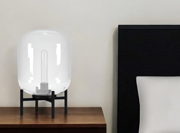 Homeroots 15" Black Metal Table Lamp With Clear Cylinder Shade   524341