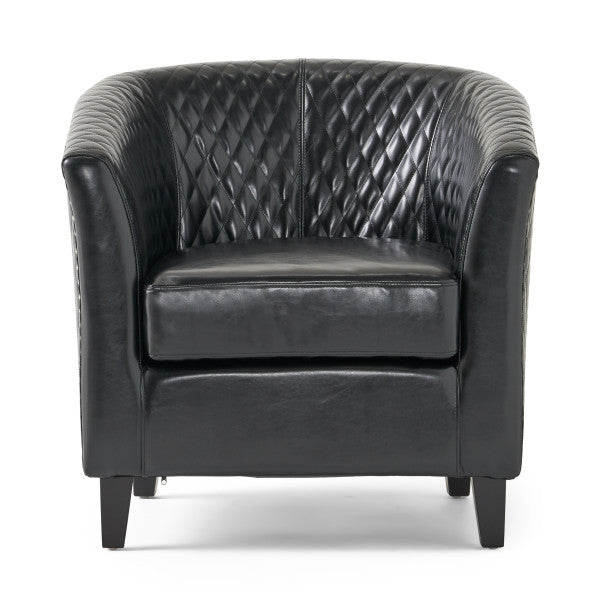 English Elm Christopher Knight Home® - MIA Black PU Club Chair with Quilted Seat, Stud Accents & Curved Back, Modern Comfort 28.75x29.75x30 in 52435.00PUBLK