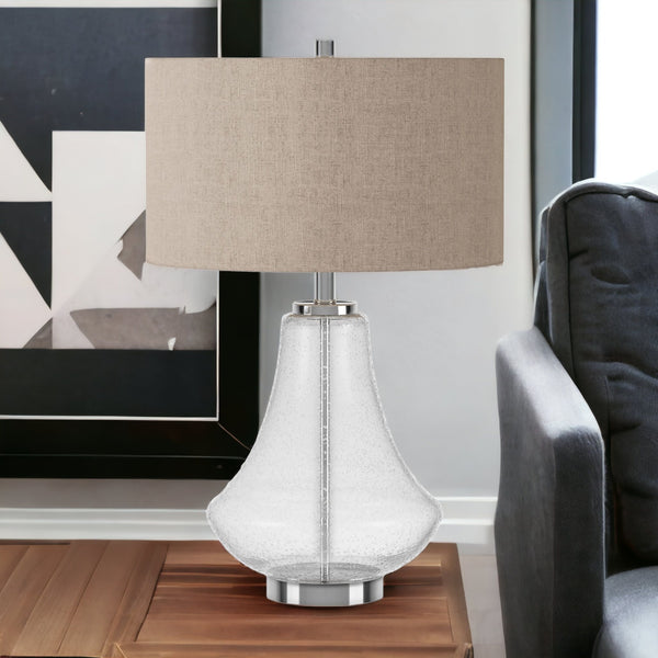 Homeroots 23" Nickel Glass Table Lamp With Flax Drum Shade   524352