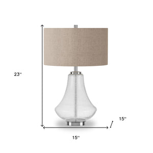 Homeroots 23" Nickel Glass Table Lamp With Flax Drum Shade   524352