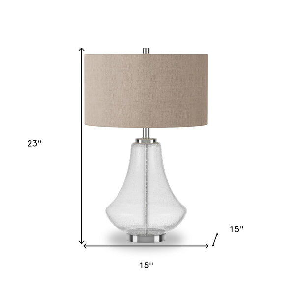 Homeroots 23" Nickel Glass Table Lamp With Flax Drum Shade   524352