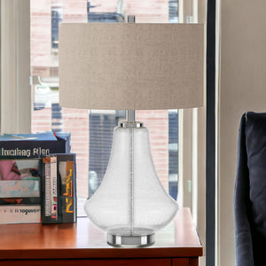 Homeroots 23" Nickel Glass Table Lamp With Flax Drum Shade   524352