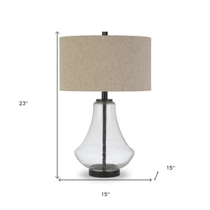 Homeroots 23" Black Glass Table Lamp With Flax Drum Shade   524353