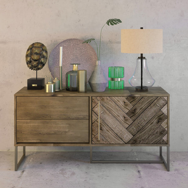 Homeroots 23" Black Glass Table Lamp With Flax Drum Shade   524353