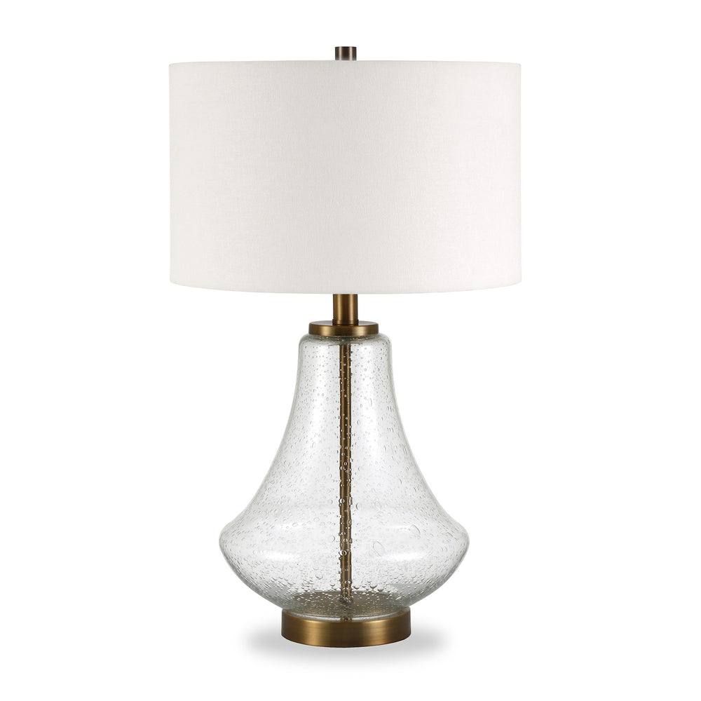 Homeroots 23" Brass Glass Table Lamp With White Drum Shade   524354