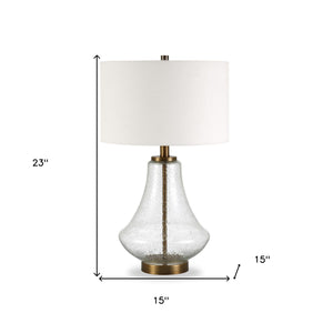 Homeroots 23" Brass Glass Table Lamp With White Drum Shade   524354