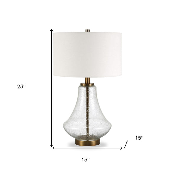 Homeroots 23" Brass Glass Table Lamp With White Drum Shade   524354