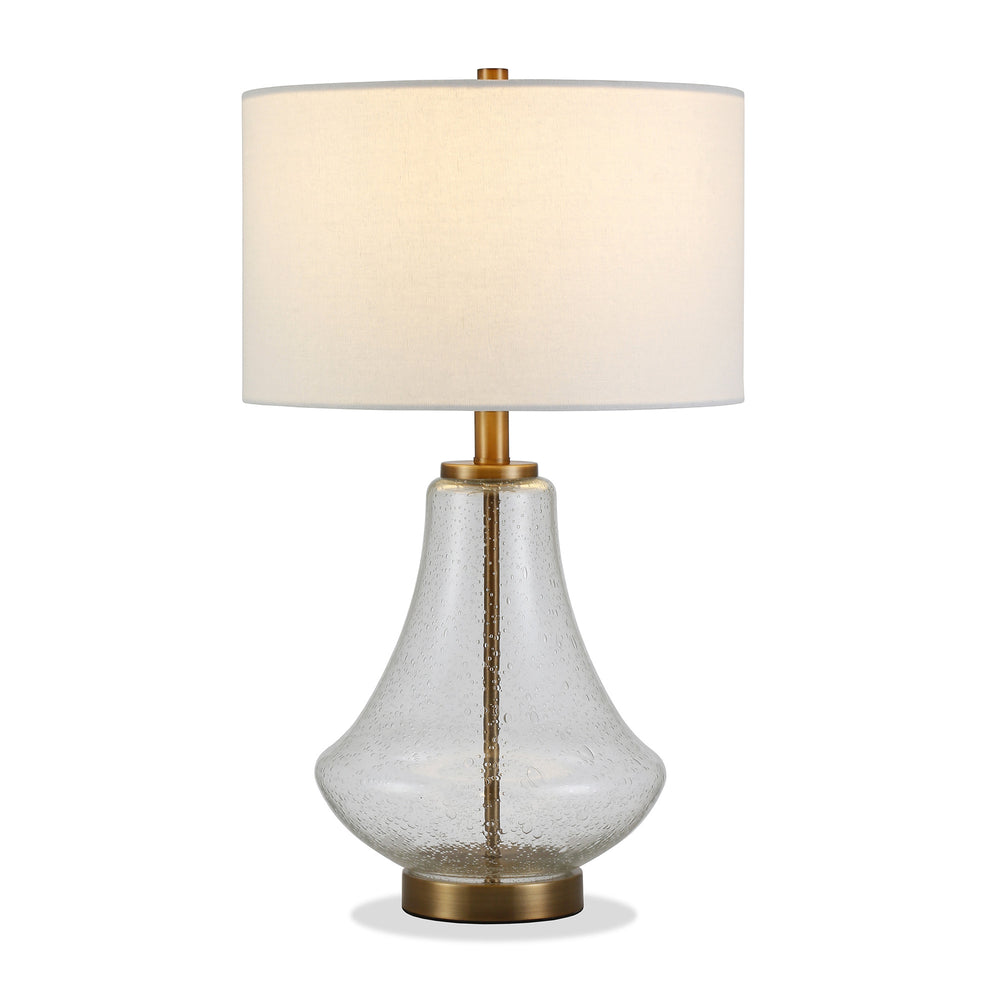 Homeroots 23" Brass Glass Table Lamp With White Drum Shade   524354