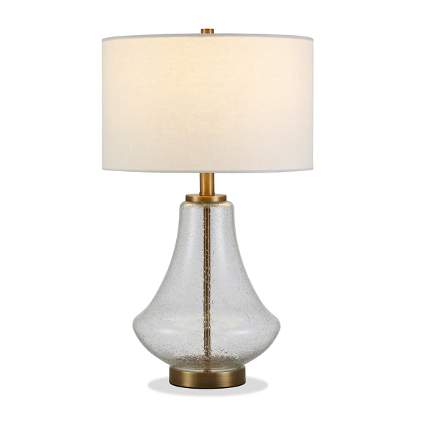 Homeroots 23" Brass Glass Table Lamp With White Drum Shade   524354