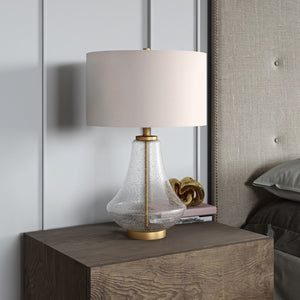 Homeroots 23" Brass Glass Table Lamp With White Drum Shade   524354