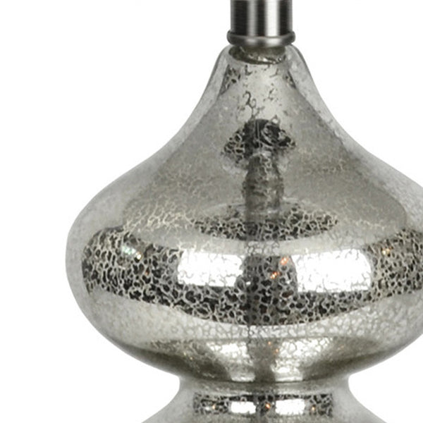 Homeroots 23" Silver Glass Gourd Table Lamp With White Drum Shade   524361