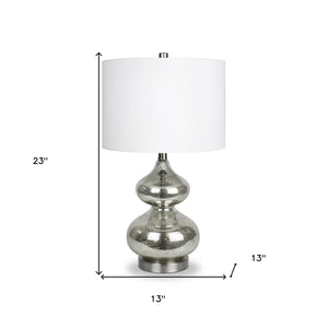 Homeroots 23" Silver Glass Gourd Table Lamp With White Drum Shade   524361