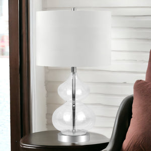 Homeroots 23" Clear Glass Gourd Table Lamp With White Drum Shade   524364