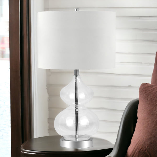 Homeroots 23" Clear Glass Gourd Table Lamp With White Drum Shade   524364