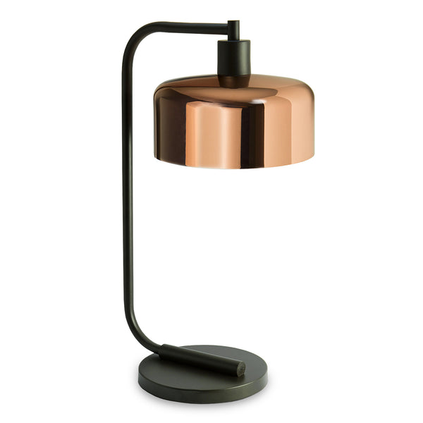 Homeroots 20" Black Metal Arched Table Lamp With Copper Bowl Shade   524367