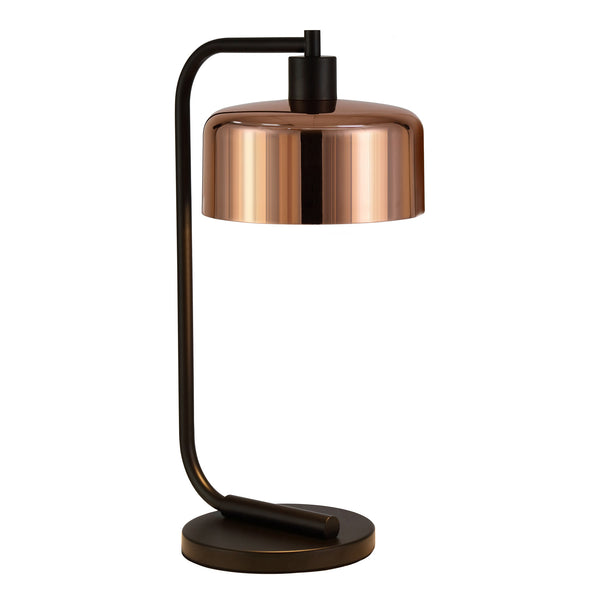 Homeroots 20" Black Metal Arched Table Lamp With Copper Bowl Shade   524367